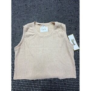 Spark Tank Top Women 3X Beige New Crinkle Textured Sleeveless Crew Neck Crop